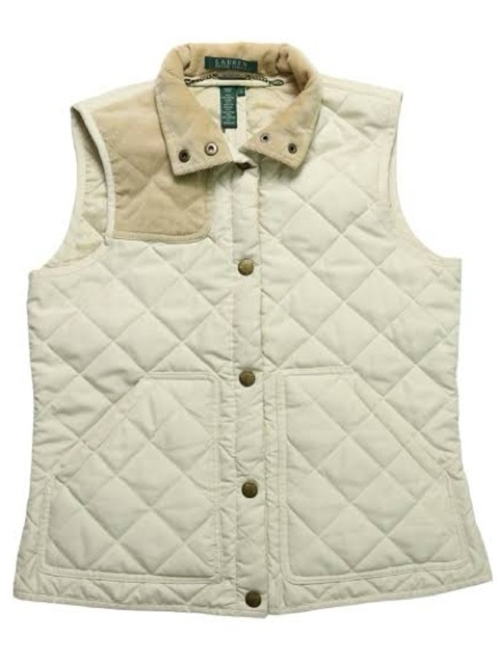 Ralph Lauren Quilted Cream shooting  Vest with Tan Collar Accents